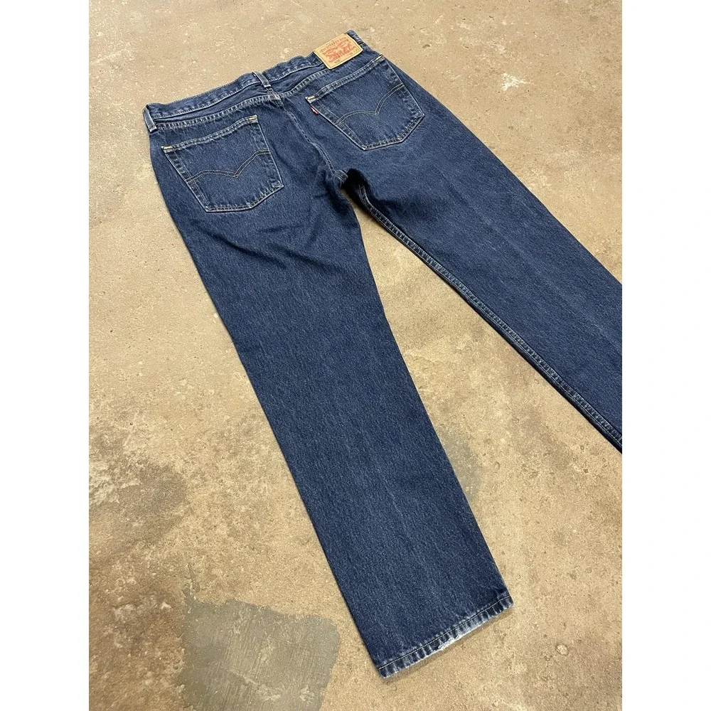 Levis 505 Jeans Mens 36x30 Dark Wash Blue Denim Regular Straight Leg‎ Zip Fly